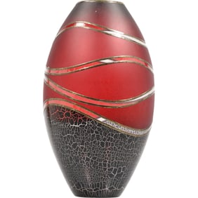 Modern Design Art glass vase featuring red and black colors with a sandblasted finish 14 in. height