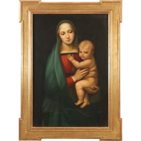 Fine Antique Old Master Oil on Canvas Painting Madonna and Child, Gold Framing