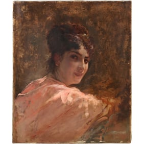 William Merritt Chase (1849 - 1916) American, Portrait of a Woman Oil on Canvas Painting