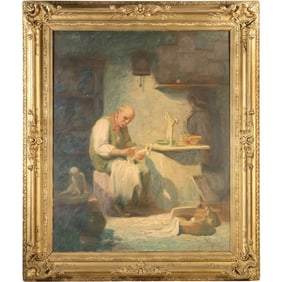 Gaston M. Beury (1859 - 1932) California, Oil on Canvas Painting Artist Making Sculptures in Studio