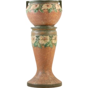 Roseville Art Pottery Dahlrose Jardiniere and Pedestal 30 inches height x 12.5 in. wide