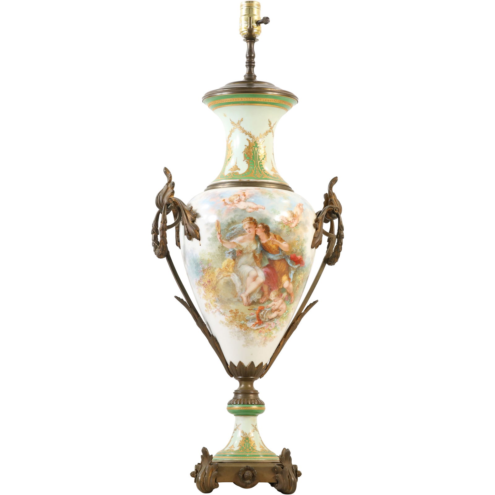 19th C. French Sèvres-style porcelain and gilt bronze vase Table Lamp 31 inches Overall Height (1 of 20)
