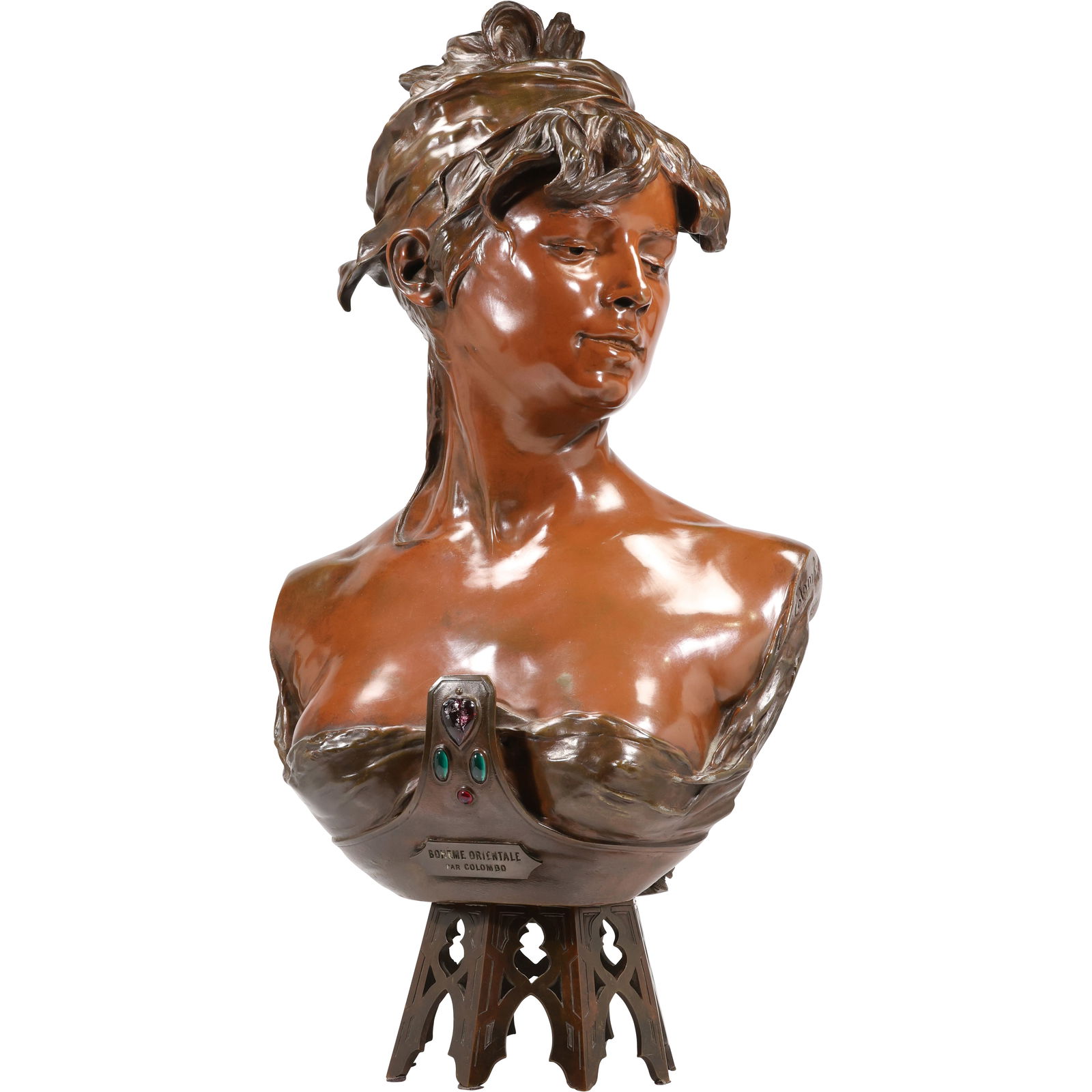 Bronze bust titled "Bohème Orientale" by the Italian-French sculptor Renzo Colombo (1856-1885 (1 of 20)