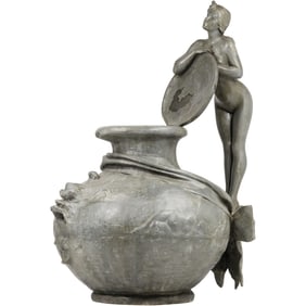 Emmanuel Villanis (1858-1914) Heavy Spelter Metal Art Nouveay Woman and Vessel 22 in. height