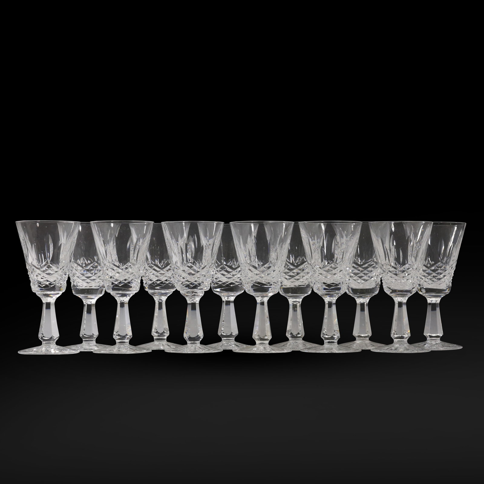Set 12 WATERFORD CRYSTAL KENMARE WHITE WINE GLASSES, 5.5 in. height: Set 12 WATERFORD CRYSTAL KENMARE WHITE WINE GLASSES, 5.5 in. height. size: 5.5 h 2.75 w