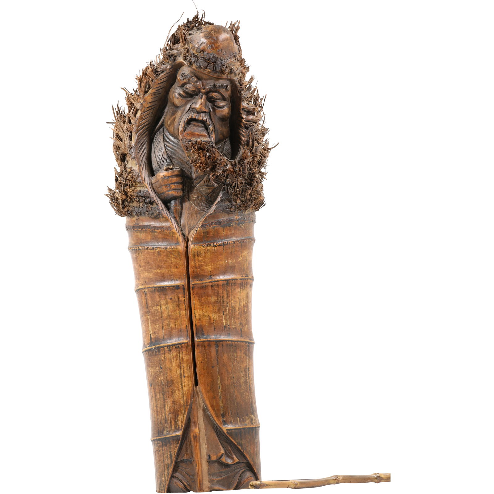 Antique carved bamboo figure of Shou Lao, the Chinese god of longevity., Nice Detail 19 in. height (1 of 16)