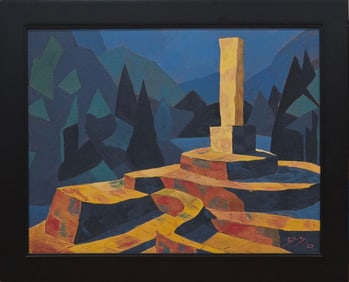 D3 Hudson Valley Artist Opus 40 Catskill Monument Painting on Board, 14 x 18 in.