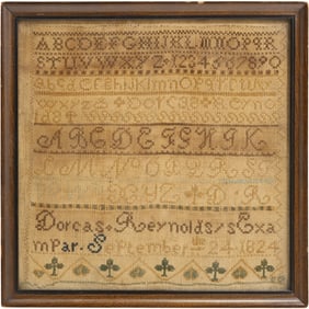 201 Year Old Sampler dated September 24, 1824, made by someone named Dorcas Reynolds.