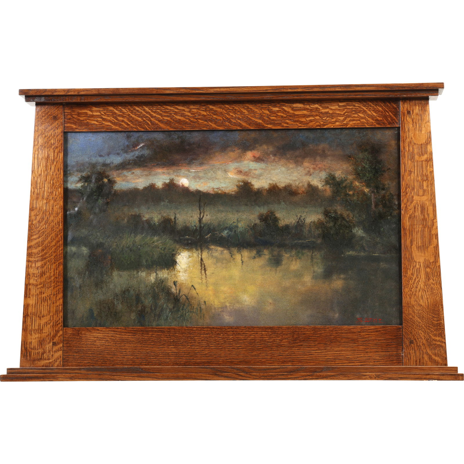 Steven Stelz Pate de Verre Scenic Plaque Signed Moonlight Landscape, Studio Stamp on Verso (1 of 17)