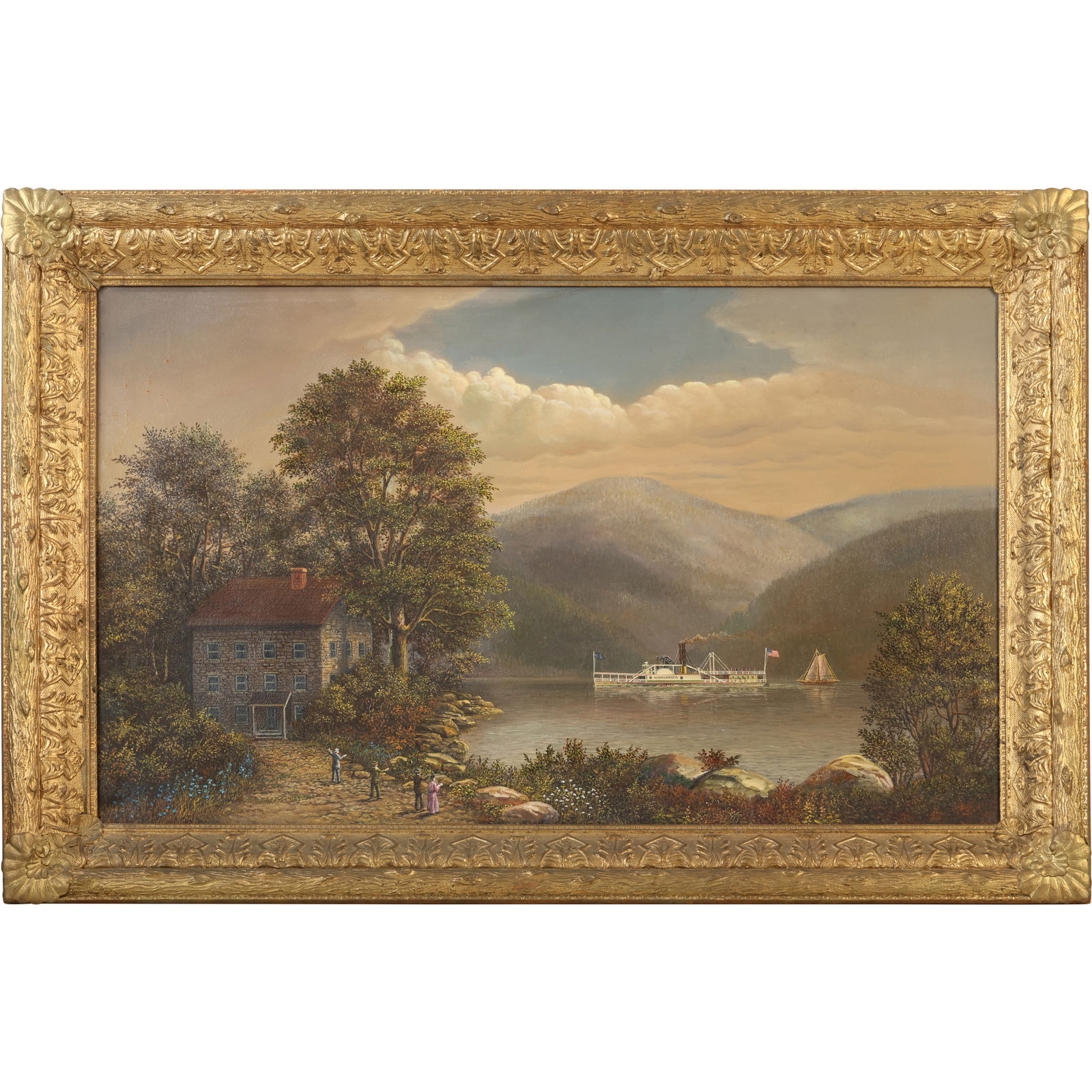 Albert Szatmar Nemethy, Sr. (1920 - 1998) Oil on Canvas Painting Hudson River Steamboat in Landscape (1 of 15)