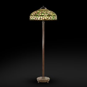 Tiffany Studios New York "Dogwood" Leaded Glass Floor Lamp Signed Shade and Base
