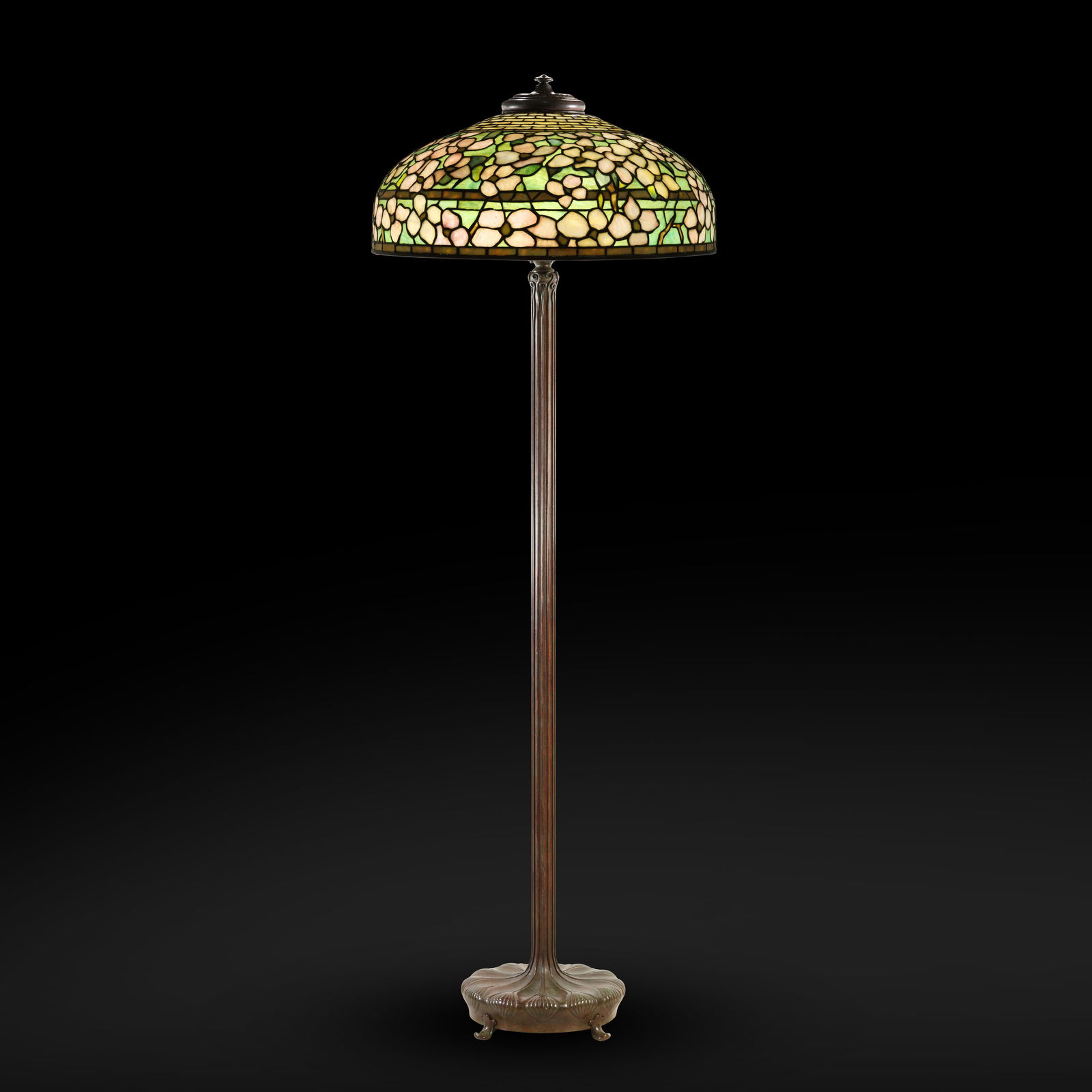 Tiffany Studios New York "Dogwood" Leaded Glass Floor Lamp Signed Shade and Base (1 of 20)