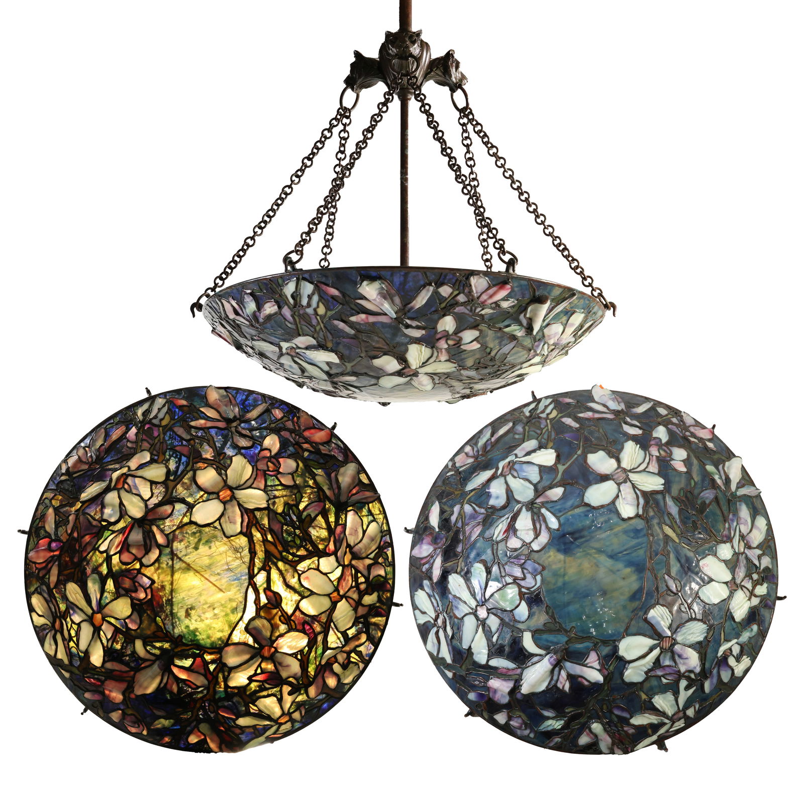 RARE * SCARCE STELZ STUDIOS, Pate De Verre Art Glass Chandelier Magnolia (1 of 17)