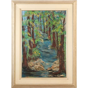 Signed Sorin, Oil on Canvas Painting Woodland Landscape with Stream, Framed