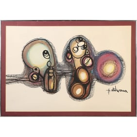 Hargreaves Ntukwana (1938 - 1999) South Africa, Watercolor Painting Abstact Figures Composition