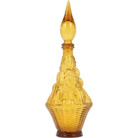 Vintage Amber Glass Empoli Decanter Fruit and Basket Weave made in Italy 16 in. height