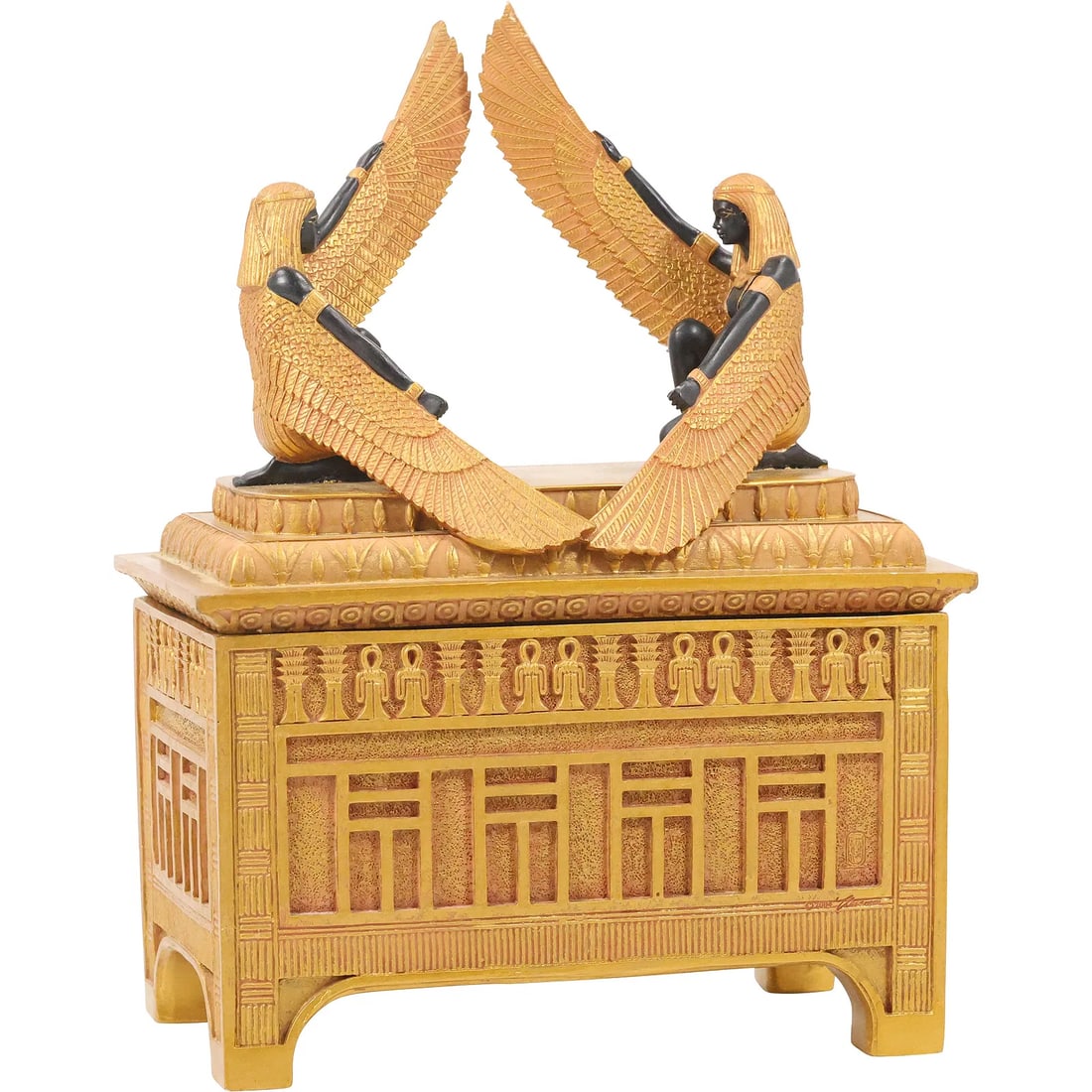 Ancient Egyptian Double Isis Trinket Jewelry Box / Egyptian Ark of the Covenant Replica Bronze Resin: " This item requires an appointment scheduled via email (donny@donnymaloneauctions.com) at least 24 hours before pick-up. Ancient Egyptian Double Isis Trinket Jewelry Box / Egyptian Ark of the Covenan