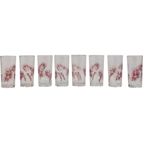 Set of 8 Cerve Pink Iris Orchid Flowers Glass Tumblers - Barware