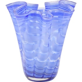 Royal Gallery Poland Art Glass Vase, Cobalt Blue with Wavy Swirls 11. inches height x 10.5 in. wide