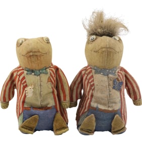 Two vintage Mr. Toad bean bag plush toys from "The Wind in the Willows" series by The Toy Works.