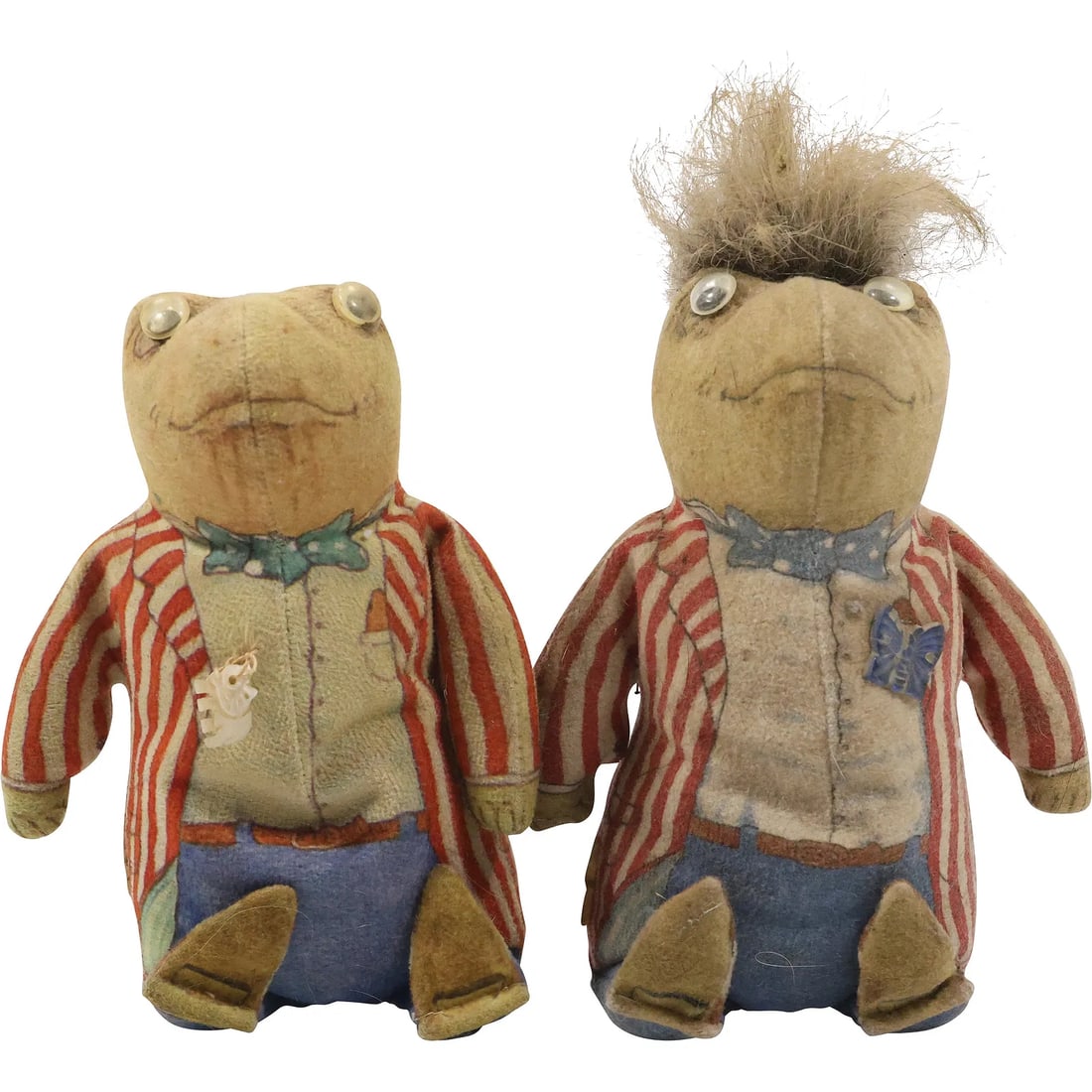 Two vintage Mr. Toad bean bag plush toys from "The Wind in the Willows" series by The Toy Works.: " This item requires an appointment scheduled via email (donny@donnymaloneauctions.com) at least 24 hours before pick-up. Two vintage Mr. Toad bean bag plush toys from ""The Wind in the Willows"" seri