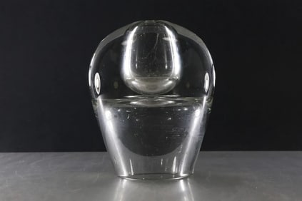 La Vida Blown Crystal-Clear Two-Sided Art Glass Vase Mid-Century Modern Poland 6 in. x 6 in.