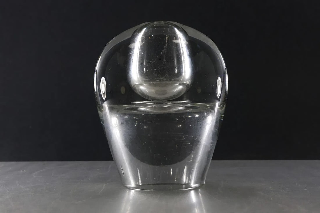 La Vida Blown Crystal-Clear Two-Sided Art Glass Vase Mid-Century Modern Poland 6 in. x 6 in. (1 of 10)