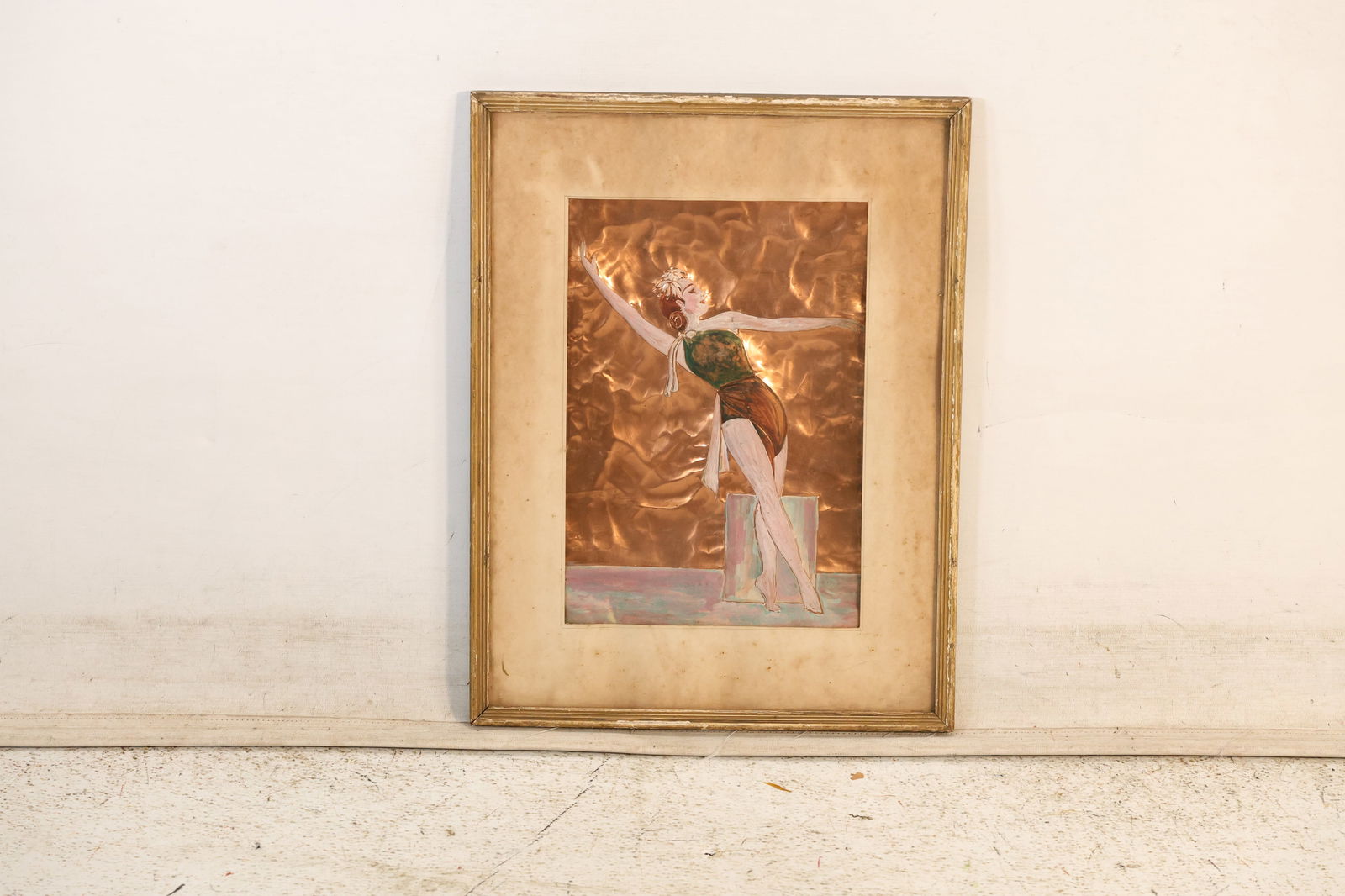 Art Deco Theatrical Dancer Relief Copper Plaque Hand Painted and Framed (1 of 15)