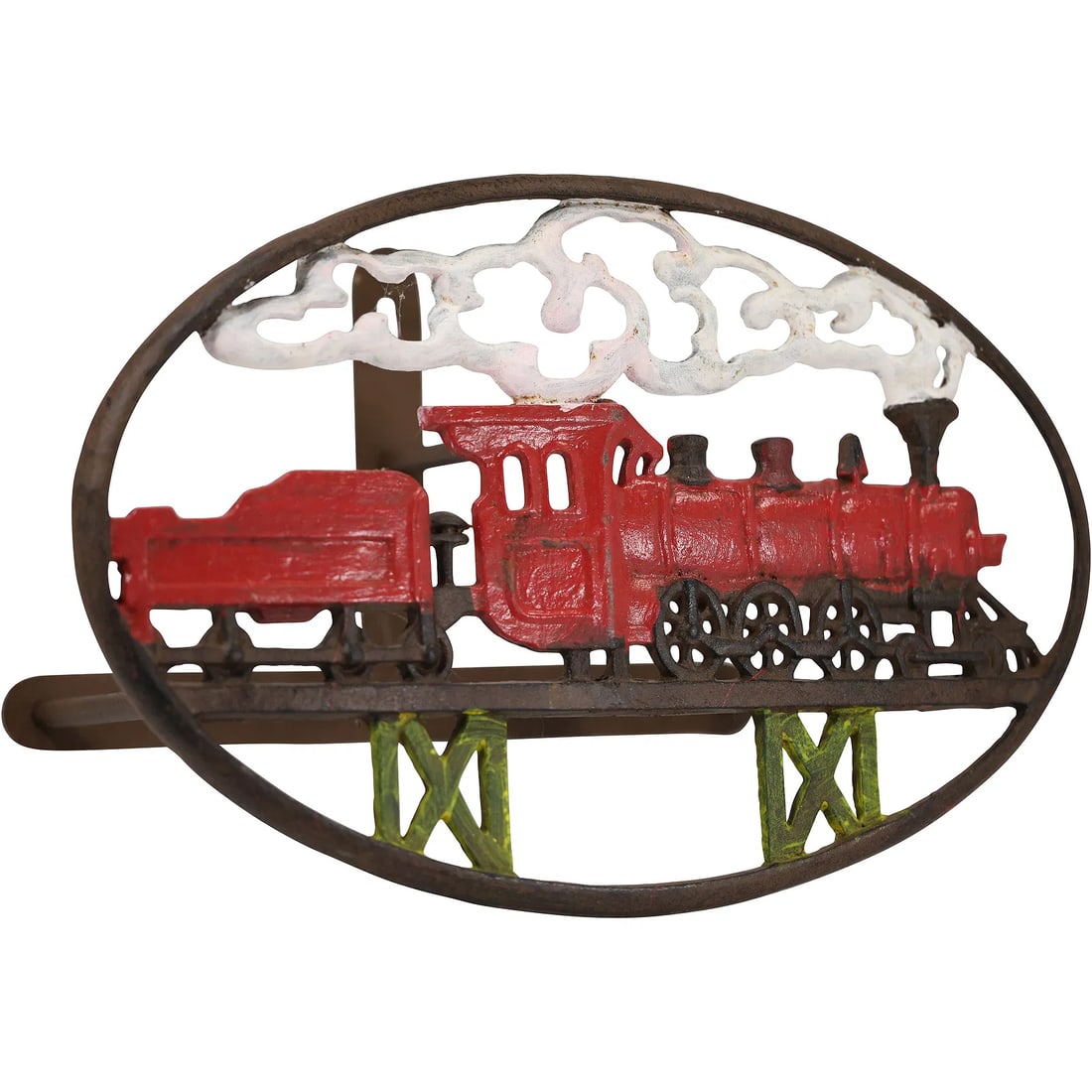 Cast Metal Steam Locomotive Motif Wall Mount Hose Holder in Original Paint Finish (1 of 14)