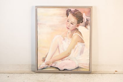 C. Salinas. Painting Young Ballerina Girl, Signed, Framed