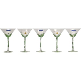 [5] Villeroy & Boch Flora Handpainted Daisy Crystal Martini Glasses.