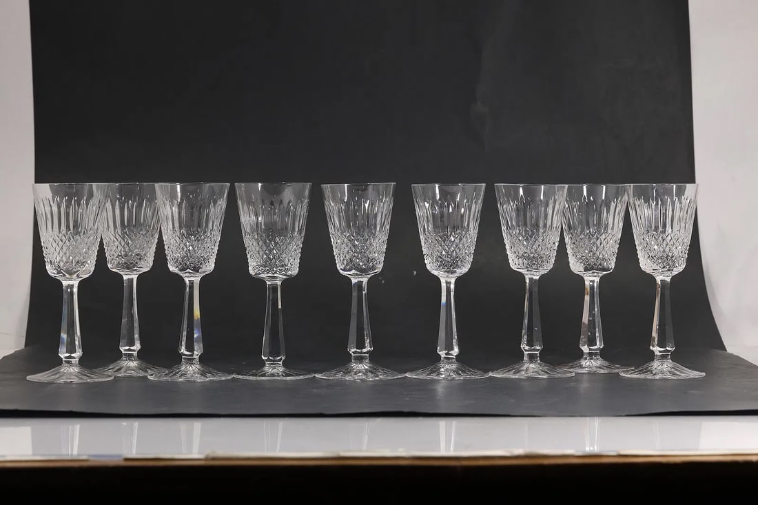 Set of 9 Signed Galway Fine Crystal Cocktail Stems: " This item requires an appointment scheduled via email (donny@donnymaloneauctions.com) at least 24 hours before pick-up. Set of nine fine crystal cocktail stem glasses, signed by Galway. Each stem fe
