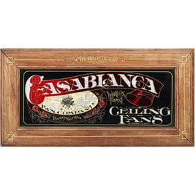 Painting on Glass Advertising Sign: Casablanca Fan Company, Ceiling Fans. c. 1980 The Hensley Co