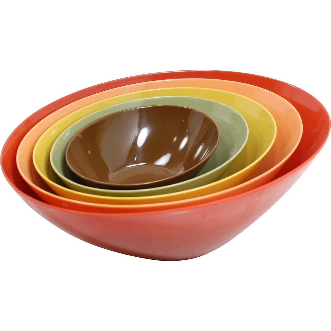 Precidio Mid Century Melamine Oval Nesting Bowl Set Of 5, Multi Colors (1 of 9)