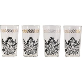 Set 4 Federal Black and Gold Leaf Tumblers Glasses, Highball, Drinking - Barware