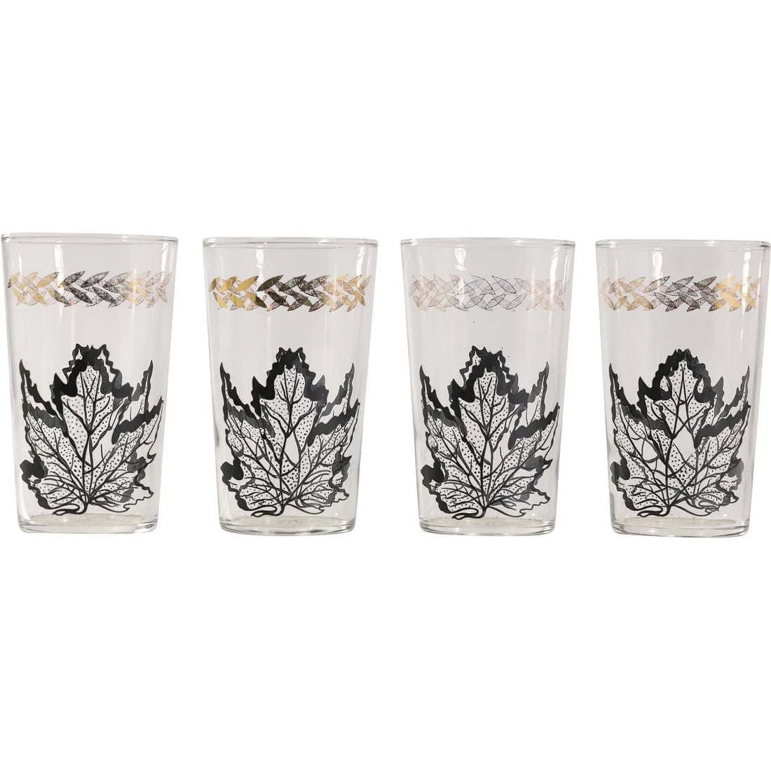 Set 4 Federal Black and Gold Leaf Tumblers Glasses, Highball, Drinking - Barware (1 of 9)