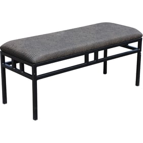 Mid-Century Modern Black Metal Upholstered Bench