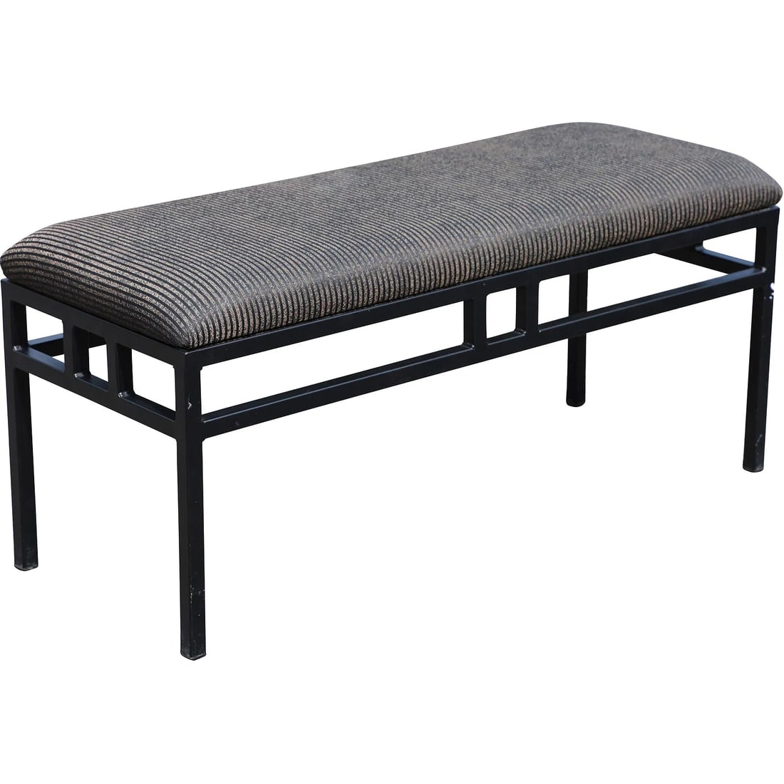 Mid-Century Modern Black Metal Upholstered Bench (1 of 12)