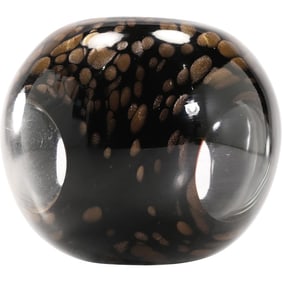 MURANO~HAND BLOWN ART GLASS VASE / VOTIVE HOLDER~BLACK with GOLD SPECKS