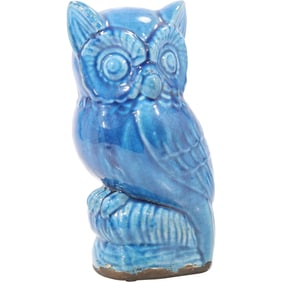 Blue Glazed Majolica Ceramic OWL Figure Statue 11 in. height x 4.75 in. wide