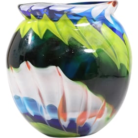 Mid-Century Modern Art Glass Vase with Multi Colors in a Swirl 10 inches height