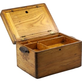 Small Wooden Antique Tool Box with Inside Till Compartmant, Handles Sides 9 in. x 9.5 in. x 13.75 in