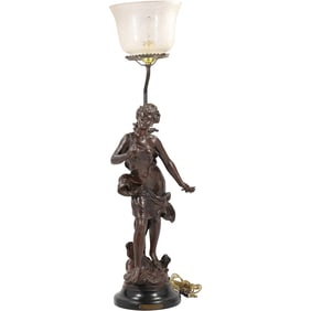Hippolyte Francois Moreau (1832 - 1927) "LE JOUR" Figural Woman Statue Newel Post Lamp