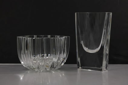 Bengt Edenfalk for Kosta Boda Crystal Glass Vase and Crystal Glass Bowl