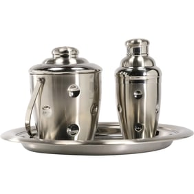 3 Piece Chrome Cocktail Set Marquis Waterford Stainless Steel, Cocktail Shaker, Ice Bucket, Tray