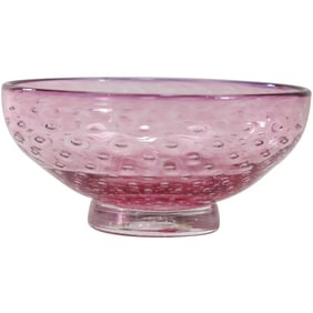 Signed Eben Horton Cranberry Art Glass Controlled Bubble Footed Bowl 6.5 in. diameter