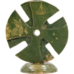 Green Majolica Pottery Industrial Gear Sculpture 15 in. height x 13 in. wide
