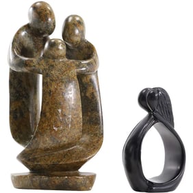 2 carved Marble Stone Modern Design Figural Statues Sculptures 11 in. height and 6 in. height