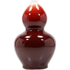Chinese Ox Blood Gourd Shaped Porcelain Vase Signed in Base 12 inches height