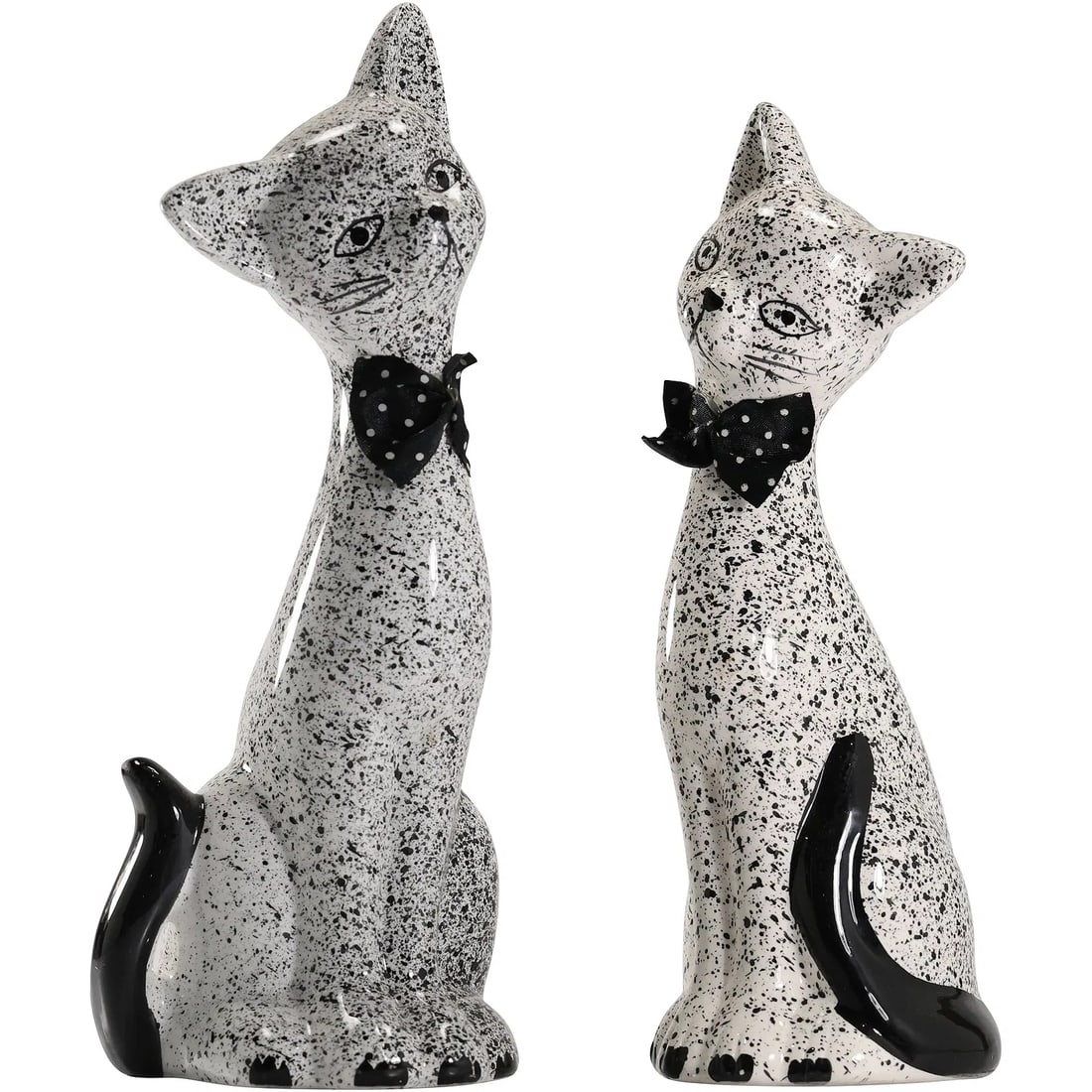 2 Vintage Ceramic Black & White Speckled Long Neck Cat Figurines Statues 10.5 in. height (1 of 15)